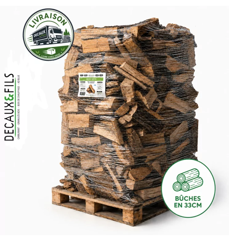 Bois de chauffage sur palette DECAUX, bûches en 33 cm (2 stères)