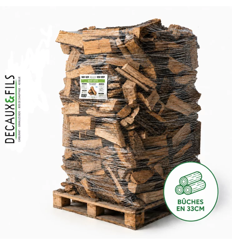 Bois de chauffage sur palette DECAUX, bûches en 33 cm (2 stères)