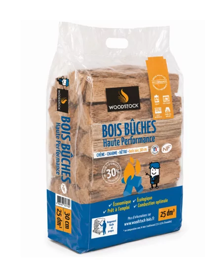 Sac de bûches de 30cm en 100% feuillus durs Woodstock (25dmᶟ)