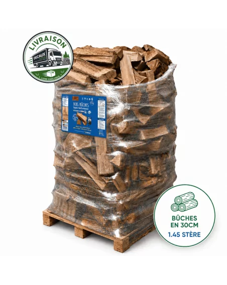 Bois de chauffage sur palette WOODSTOCK, bûches en 30cm (0.95 m³-1.45 stère)