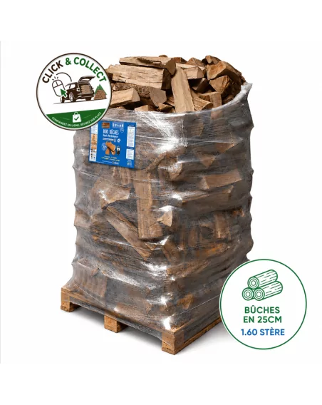 Bois de chauffage sur palette WOODSTOCK, bûches en 25cm (0.96 m³-1.60 stère)