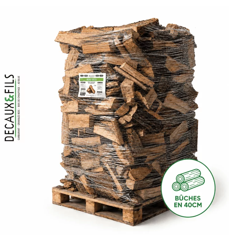 Bois de chauffage sur palette DECAUX, bûches en 40 cm (1.8 stère)