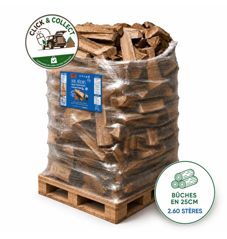 Bois de chauffage sur palette WOODSTOCK, bûches en 25cm (1.56 m³-2.60 stères)